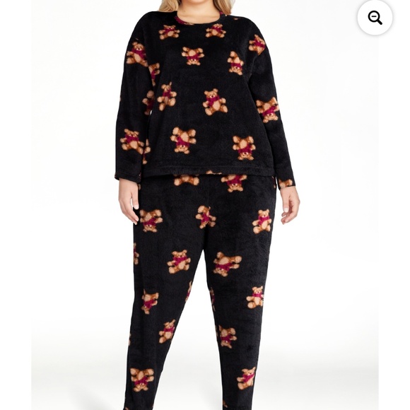 Joyspun Other - Joyspun Women’s Black Plush Long SleeveTeddy Bear 2 PC Pajama Set Size XL NWT